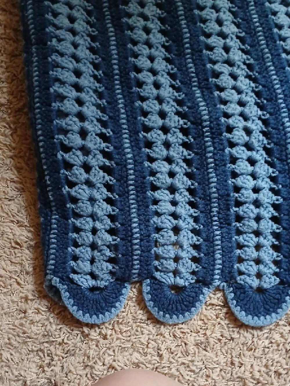 Handmade Crochet Throw Blanket in Two-Tone Blue